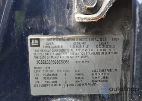 2009 Saturn Vue 4-Cyl Xe z USA, uszkodzony, nr VIN 3GSCL33P89S623956